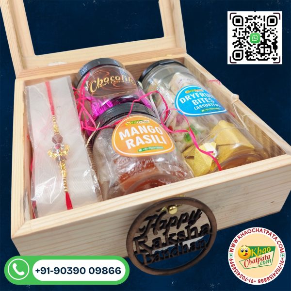 Rakhi Hamper in a Pine Wood Reusable Box