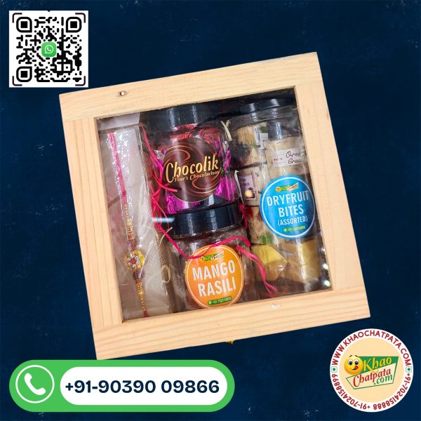 Rakhi Hamper in a Pine Wood Reusable Box - Image 2
