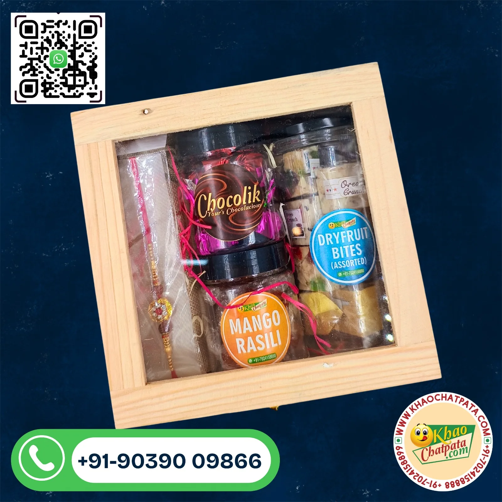 Rakhi Hamper in a Pine Wood Reusable Box - Image 2