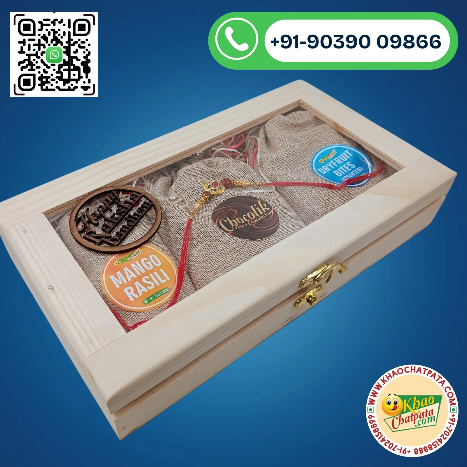 Rakhi Hamper in a Wooden Reusable Box - Image 2