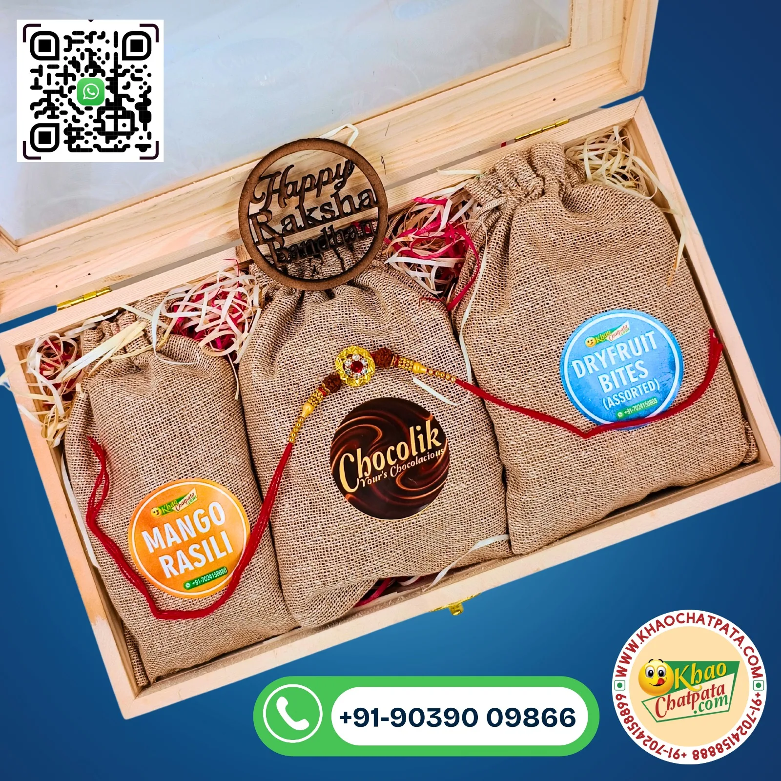Rakhi Hamper in a Wooden Reusable Box